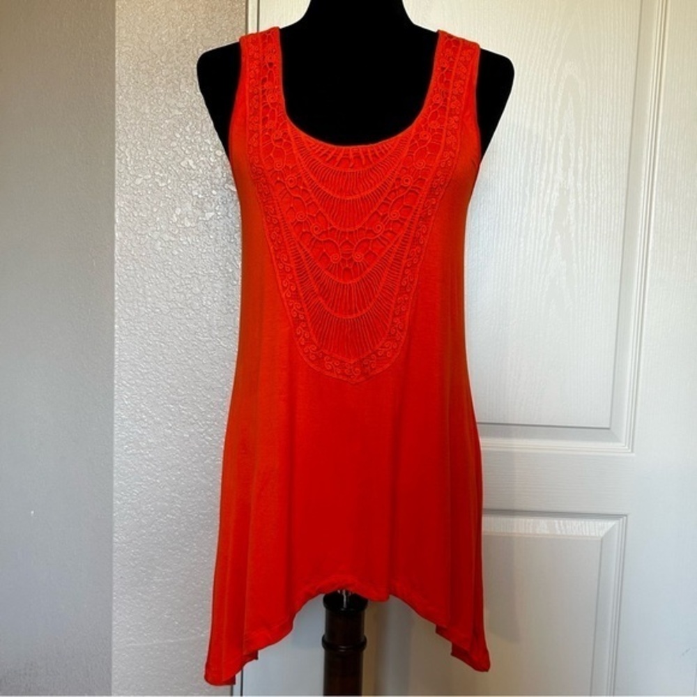 Cable & Gauge Orange Sleeveless Crochet Embroidered Tank Top Blouse Size Small